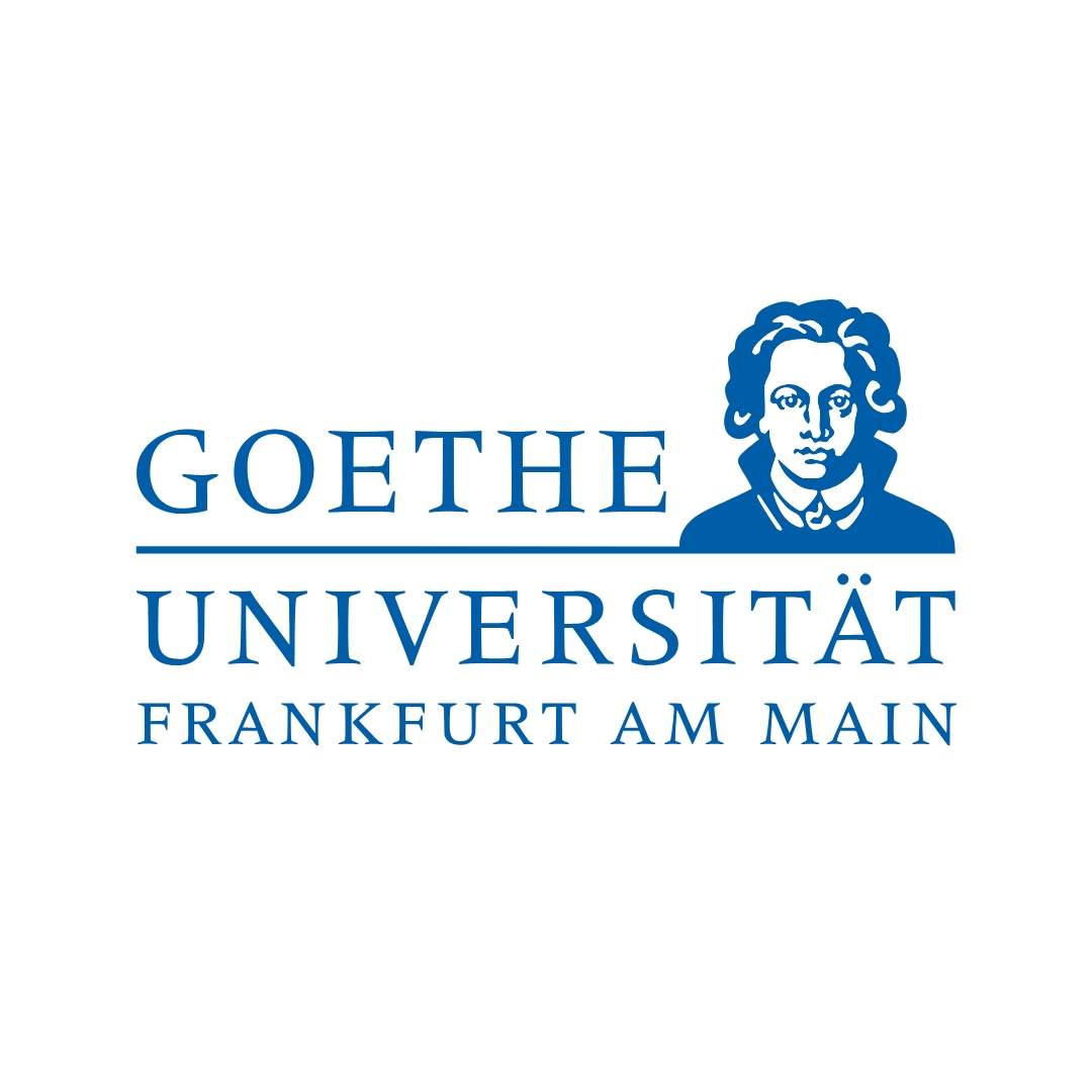 Logo der Goethe-Universität Frankfurt am Main mit einem Porträt von Johann Wolfgang von Goethe in Blau.